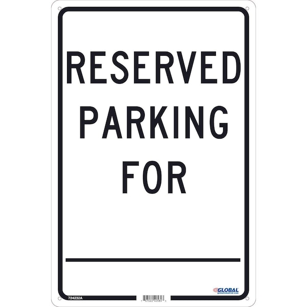 Global Industrial Reserved Parking For, 18x12, .040 Aluminum 724232A - main